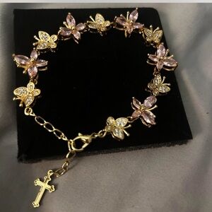 Pink and Gold Butterfly Cross Bracelet